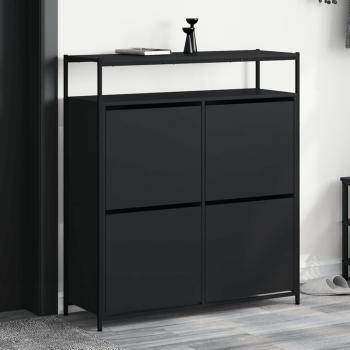 Mueble Zapatero con 4 Cajones Abatibles Negro 100x34x112 cm