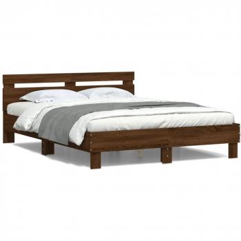 Cama solar con cabecero y LED Roble Marrón 140x190 cm
