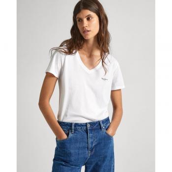 Pepe Jeans Women's Lorette V-Neck T-Shirt - White