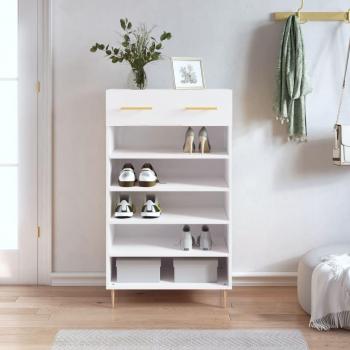 Zapatero blanco pulido 60x35x105 cm madera multicapa con acabado brillante