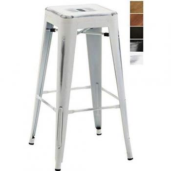 Taburete Bar Joshua V2 - Diseño Industrial y Estable, Metálico, Blanco antiguo