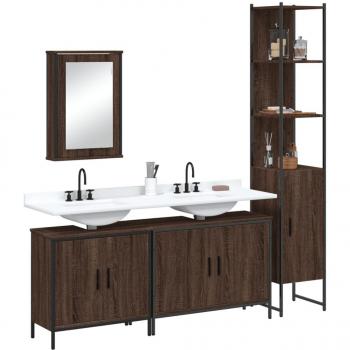Conjunto de muebles de baño 4 piezas de madera contrachapada en color roble marrón multicapa