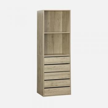 Armario Modular Natural con 5 Cajones y 2 Estantes, 60x45x180 cm