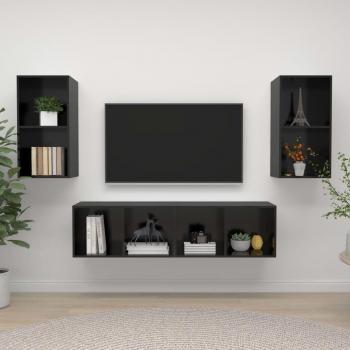 Gabinete montado en la pared para TV de 4 piezas en aglomerado negro brillante