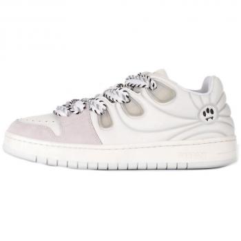 Unisex White Barrow Sneakers - Suede and Mesh Skate Shoes, Size 8 US