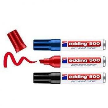 Marcador Permanente Edding 500 - Multicolor (Negro, Rojo, Azul) - Blister de 3 Piezas - Punta Biselada 2-7mm - Resistente al Agua y de Secado Rápido