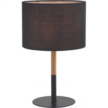 Lámpara de mesa Zambelis 20214 - Metal y madera clara, color negro, con interruptor On/Off, compatible con bombillas E14 de hasta 40W