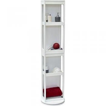 Mueble columna de sala de baño giratorio - 4 estanterías + 2 espejos - Color BLANCO
