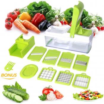 10 en 1 Multiusos Mandolina de Verduras Cortador de Patatas con 7pza Cuchillas y Exprimidor para Frutas Verduras Picadora de Alimentos -Duomishu