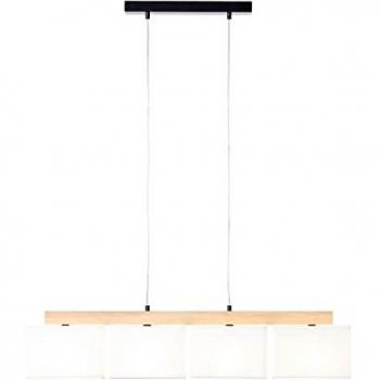 Lámpara Colgante Rayan 4 Focos E27, Madera de Roble Aceitada y Blanco, Altura 113 cm, Ancho 95 cm