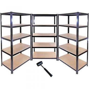 Monster Racking - 3 Estanterías T-Rax de Acero Sin Tornillos Negras 90cm x 45cm x 182,5cm