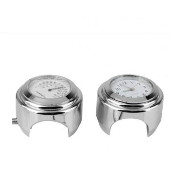 Gazechimp Set de Reloj Termómetro Soporte de Cromo Accesorios Motocicleta para Harley Yamaha Kawasaki