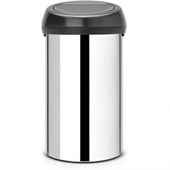 Brabantia Touch Bin - Cubo de Basura, 60 litros, Acero Brillante con Tapa, Color Negro Mate