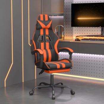 Silla de Gaming Giratoria con Reposapiés Negra y Naranja de Piel Sintética