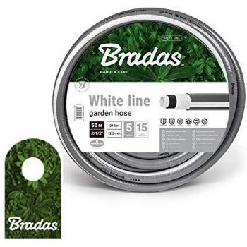Manguera de Jardín Reforzada 1/2 x 50m White Line, 5 Capas, PVC, Color Blanco y Plateado