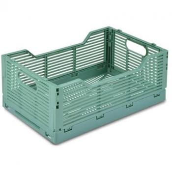 Caja Plegable Apilable de Plástico Resistente Libre de BPA, Rectangular, Fácil de Ensamblar y Desmontar, Ideal para Almacenaje en Armarios, Baño o Cocina (M, Salvia)