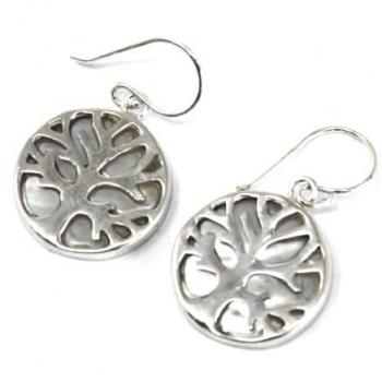 Aretes de Plata 15mm Árbol de la Vida con Madre Perla