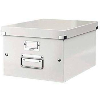 Leitz Click & Store Medium Storage Box with Metal Handles and Label Holder, Quick and Easy Assembly, Laminated Cardboard, White - WOW Effect