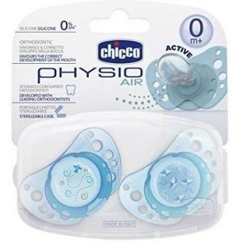 72735210000 Aire Chicco Physio silicona chupete 12m, 2 piezas, Multi / Azul