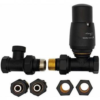 Conjunto de Válvula Termostática para Radiador de Cobre Revestido en Negro Antiguo con Conexiones PEX y Cu