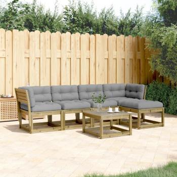 Set de sofás de jardín 5 piezas con cojines de madera de pino sumergido