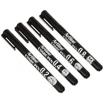 Artline EK-280/4W - Bolsa de 4 rotuladores calibrados micrométrico, color negro