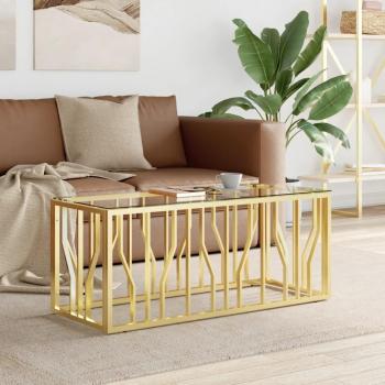 Mesa de centro acero inoxidable y vidrio 110x45x45 cm Oro