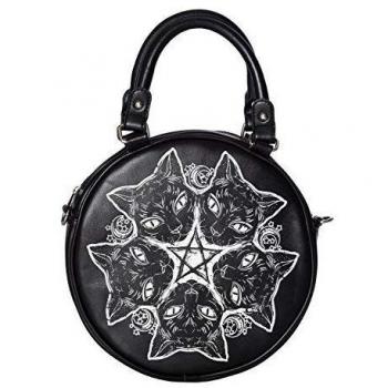 Banned Apparel esotericat Gatito Redondo Pentagrama Negro Bolso de mano y hombro