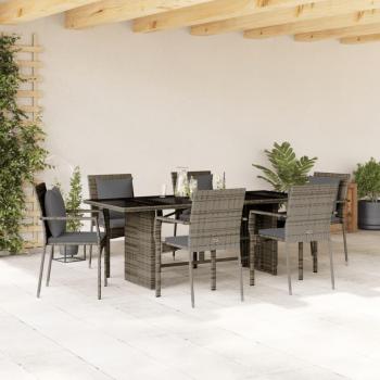 7-Piece Grey Poly Rattan Garden Dining Set with Cushions