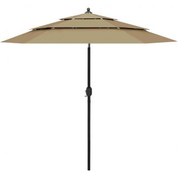 Sombrilla de 3 niveles con poste de aluminio color mole gris, 2,5 m
