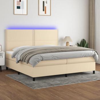 Cama box spring con colchón de muelles y luces LED en tela crema 200x200 cm