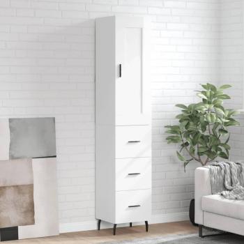 Aparador alto de madera multicapa blanco pulido 34,5x34x180 cm