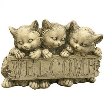 Escultura de Bienvenida Gatos en Hormigón Piedra para Jardín Exterior 34x20x24cm