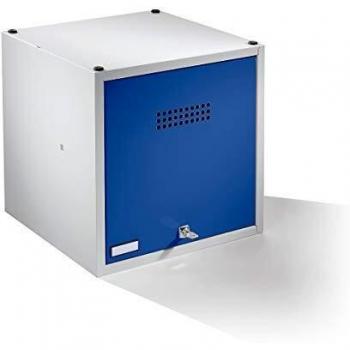 Casillero individual bajo llave ampliable Wolf 500 x 500 x 500 mm con cerradura de seguridad y puerta azul enzian