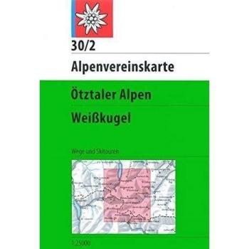 30/2W Ötztaler Alpen - Weisskugel. Trekking. Escala 1:25.000. Alpenverein.: Wege und Skitouren. Topographische Karte: 30/2 Weg