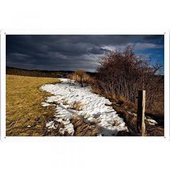 Metal cartel Cartel de chapa Hojalata sesión Spring Snow Field Thawed Patch Fence 46710 Retro Vintage Pared Decoración by hamgaacaan