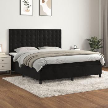 Cama box spring con colchón de muelles en terciopelo negro 160x200 cm