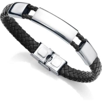 Pulsera Viceroy Magnum de hombre con placa de acero y piel negra trenzada
