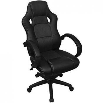 vidaXL Silla de Oficina Ejecutiva de Carreras de Color Negro Cuero Sintético