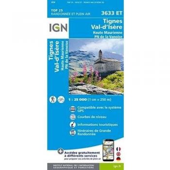 Mapa IGN 3633ET Tignes - Val d'Isère - Haute Maurienne - Parc Nacional de la Vanoise 1:25,000