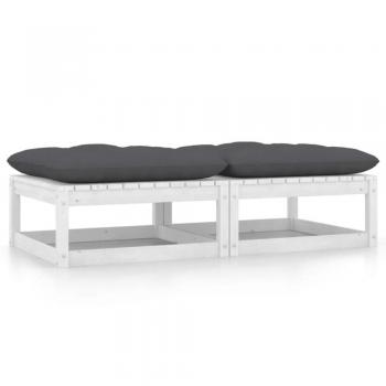 VidaXL Garden Footstools with Cushions, 2 pcs, White Solid Pine