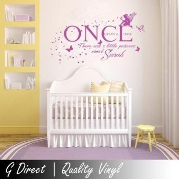 G Direct Personalised Once Upon A Time Princess la Pared del Vinilo Vinyl Decal Ragazze Bedcamera T2 100x55