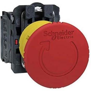 Schneider Electric Harmony XB5AS8442 Emergency Stop Switch, 22mm, Twist Unlock, IP66, Red Mushroom Button, 1 NC Contact