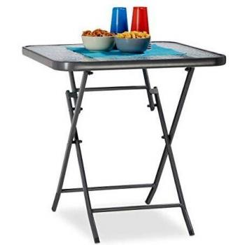 Mesa Plegable para Patio Struk, Cuadrada con Tablero de Cristal, 70 x 70 cm, Gris - Ideal para Jardín y Balcón