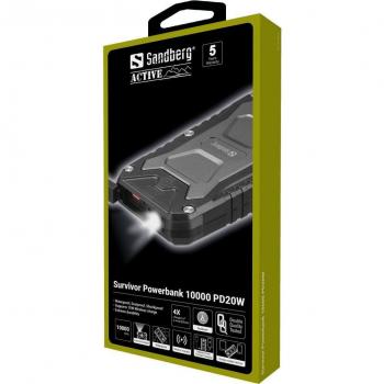 Batería externa Sandberg 420-91, 10000 mAh, cargador inalámbrico, color negro