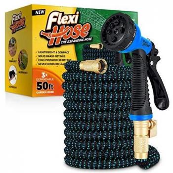 Flexi Hose Upgraded Expandable Garden Hose Pipe Including 8 Function Spray Gun Nozzle - Extra Strength with 2 cm Solid Brass Fittings - No-Kink Flexible Garden Hoses