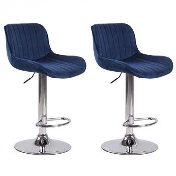 Set de 2 Taburetes de Bar Regulables en Terciopelo Azul Cromado Lentini