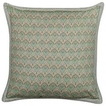 Cojín Decorativo de Algodón Patrón de Hojas Verde Oliva 45 x 45 cm con Funda Desmontable y Cremallera