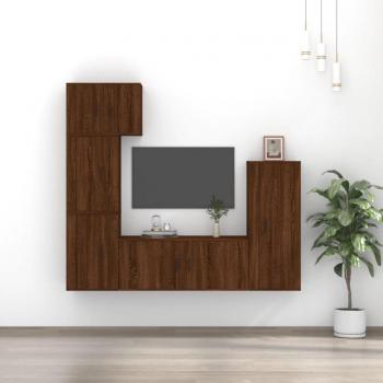 Set de muebles para TV 5 piezas madera contrachapada roble marrón