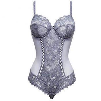Sans Complexe 20564-GXI Women's Arum Steel Grey Lace Non-Padded Underwired Bodysuit One Piece Body 85D